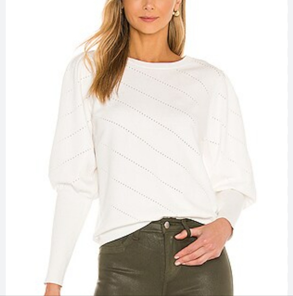 Milly White Pointelle Long Sleeve Sweater